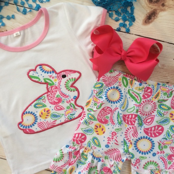 Boutique Baby Girl 3pc Rabbit Outfit - Picture 4 of 4